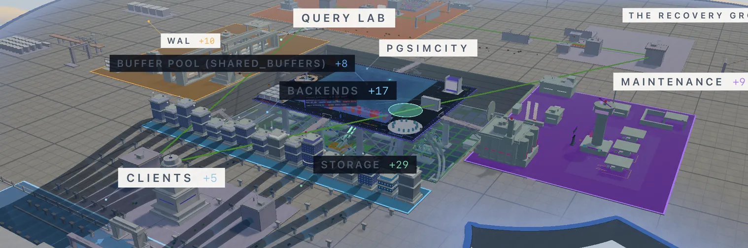 PGSimCity 3D visualization of PostgreSQL internals