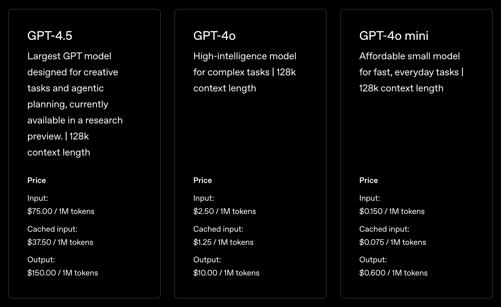 openai's GPT 4.5 API pricing