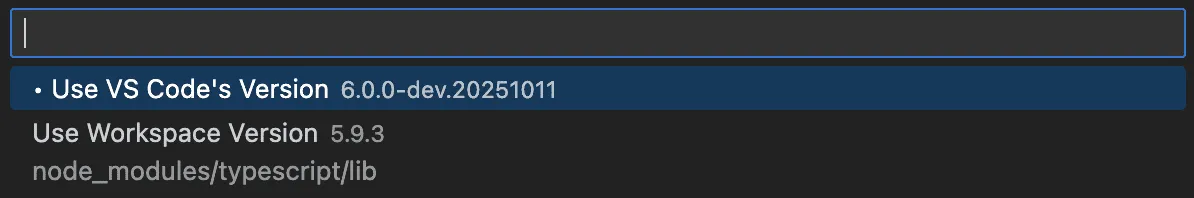 Typescript version selection dialog in VS Code