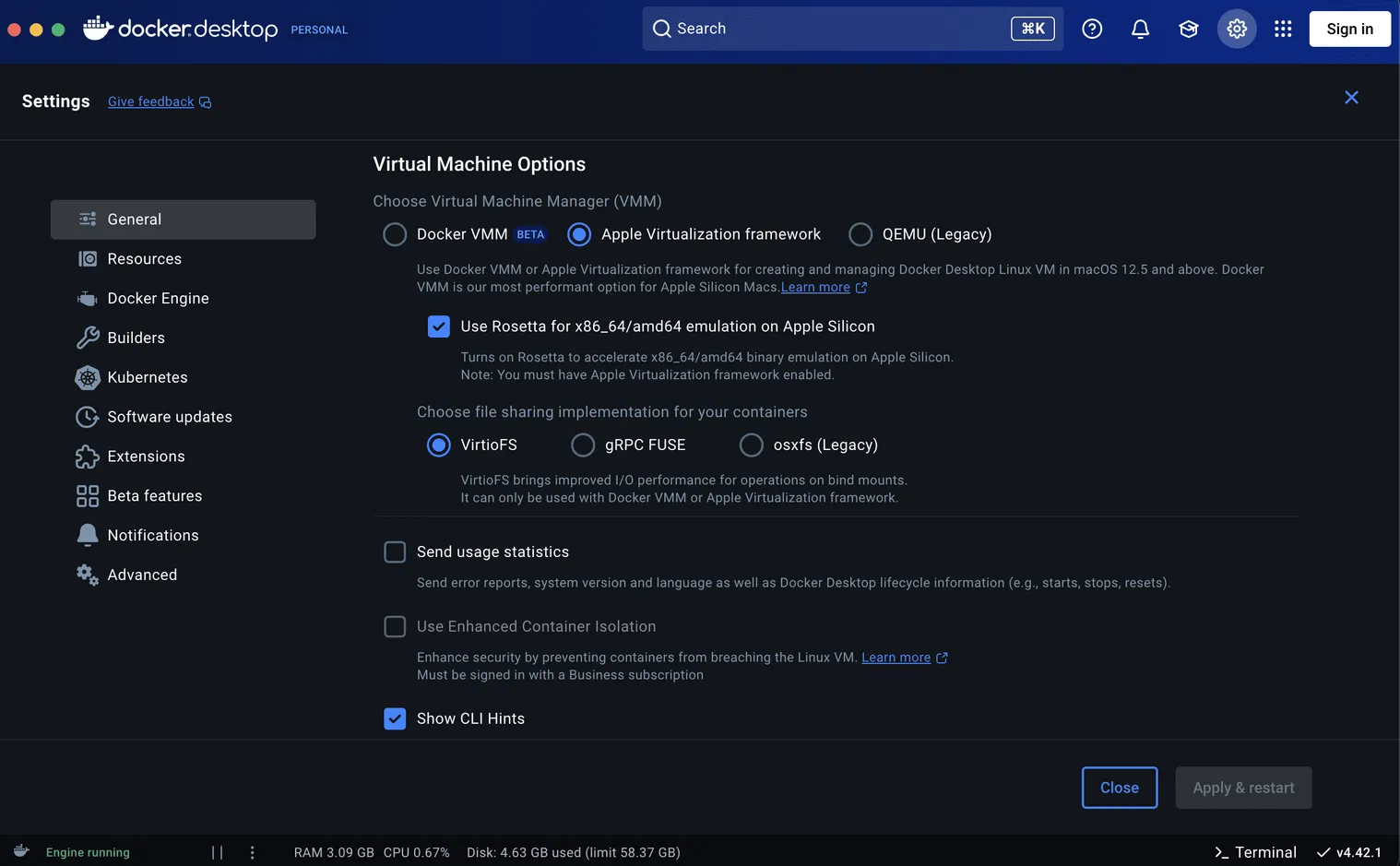 docker desktop emulator setting macos