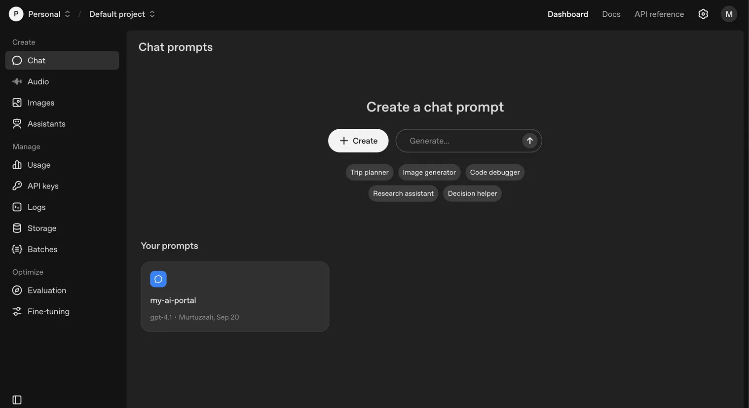 OpenAI API Platform Dashboard